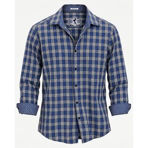 Bugatchi Shaped Fit Plaid Button Down Shirt Blue White Men's Size Large Cotton